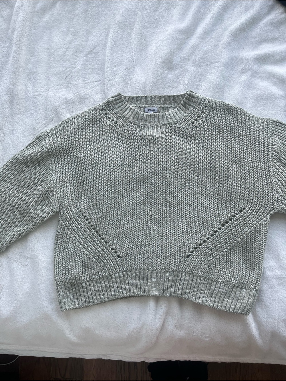 Garage Cropped Crewneck Sweater in Sage Green